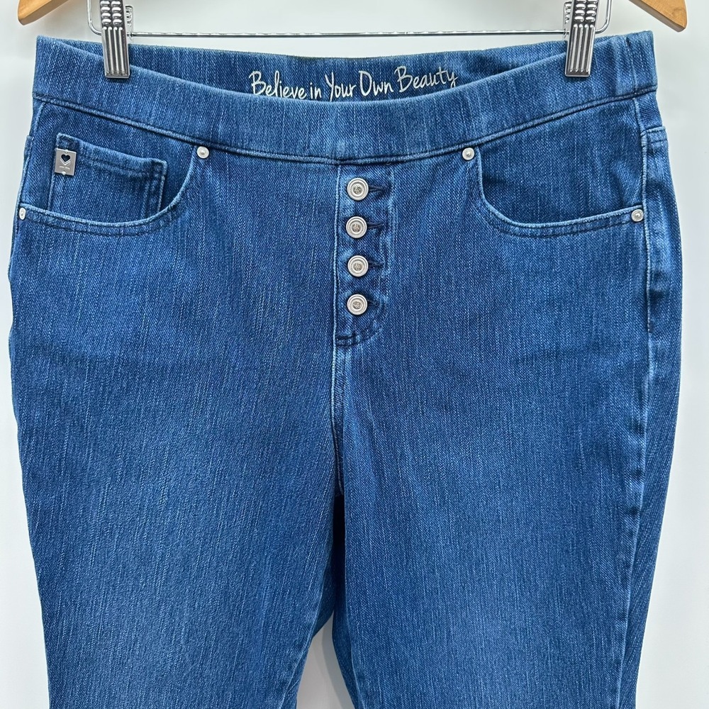 Belle By Kim Gravel Jeans Womens 12 Blue Denim Pull-On Button Fly High Rise